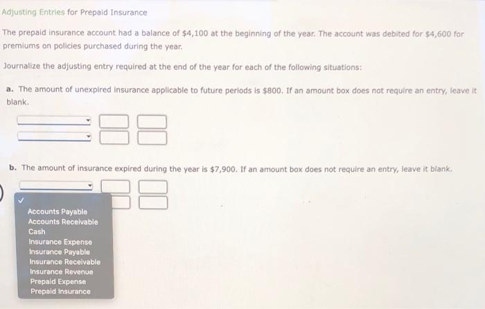 Solved Adjusting Entries for Prepaid Insurance The prepaid Chegg com