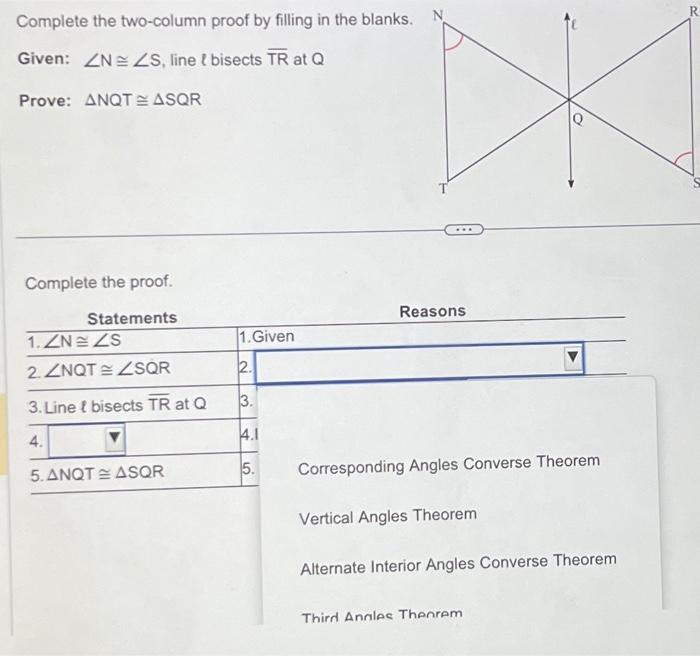 Solved Complete The Two Column Proof By Filling In The Chegg Com   Image