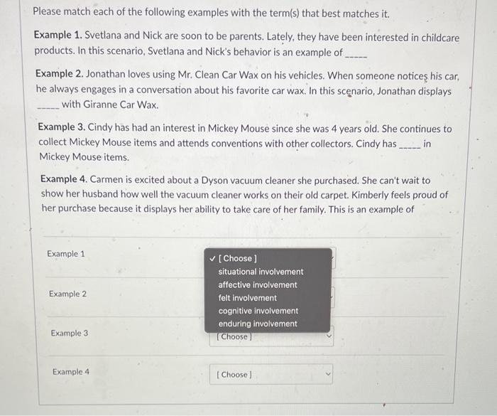 Solved Please match each of the following examples with the | Chegg.com