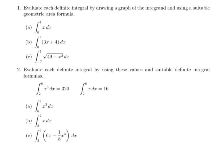 Solved 1. Evaluate each definite integral by drawing a graph | Chegg.com