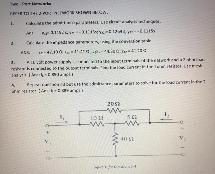 Solved Two - Port Networks REFER TO THE 2-PORT NETWORK SHOWN | Chegg.com