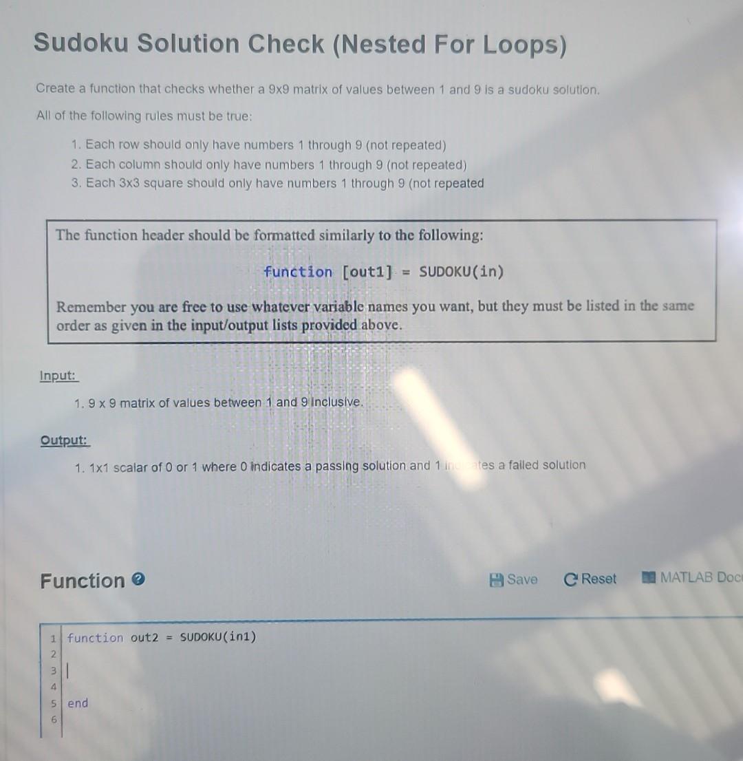 Sudoku Solution Check (Nested For Loops) Create a | Chegg.com