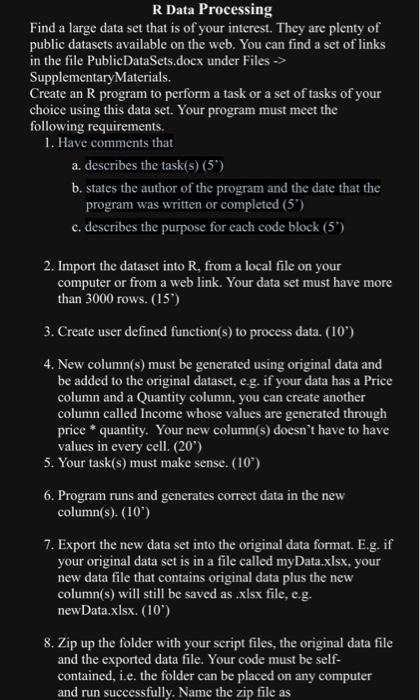 Solved R Data Processing Find a large data set that is of | Chegg.com