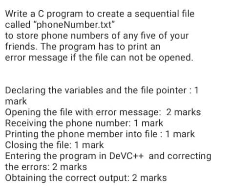 Solved Write a C program to create a sequential file called | Chegg.com