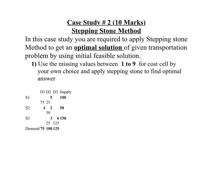 Solved Case Study 2 (10 Marks) Stepping Stone Method In