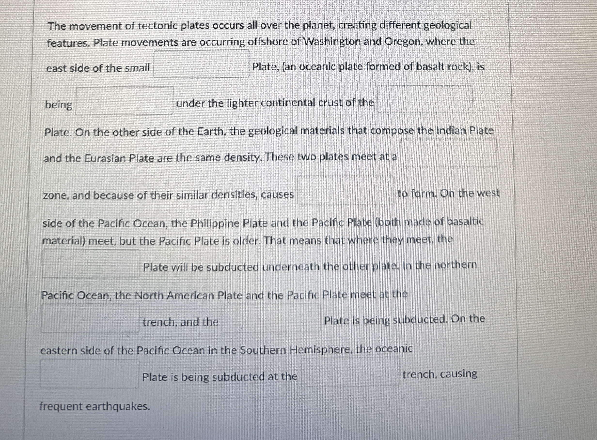 Solved The movement of tectonic plates occurs all over the | Chegg.com