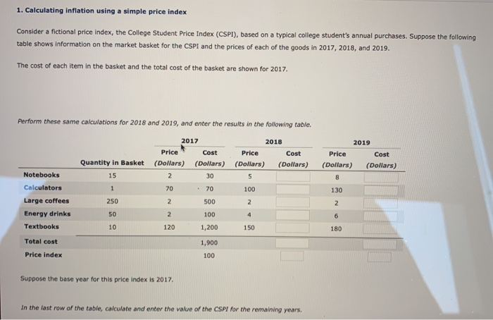 Solved 1. Calculating Inflation Using A Simple Price Index | Chegg.com