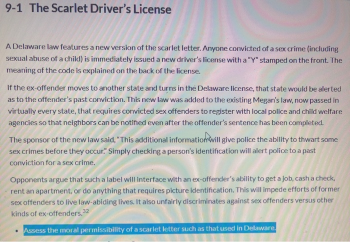 9 1 The Scarlet Driver S License A Delaware Law Chegg Com