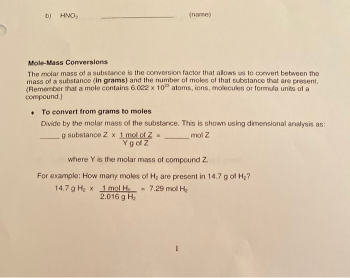 Molar mass outlet conversion factor