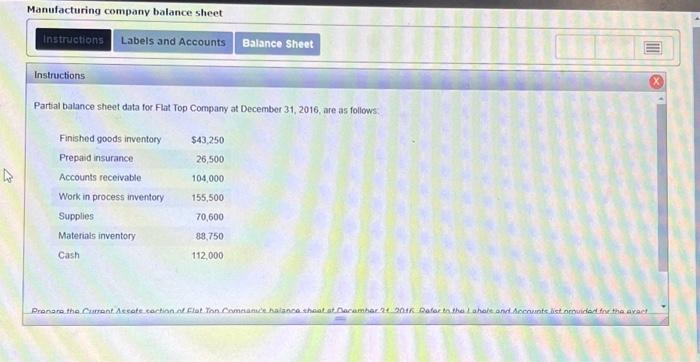 Solved Manufacturing company balance sheet Instructions | Chegg.com