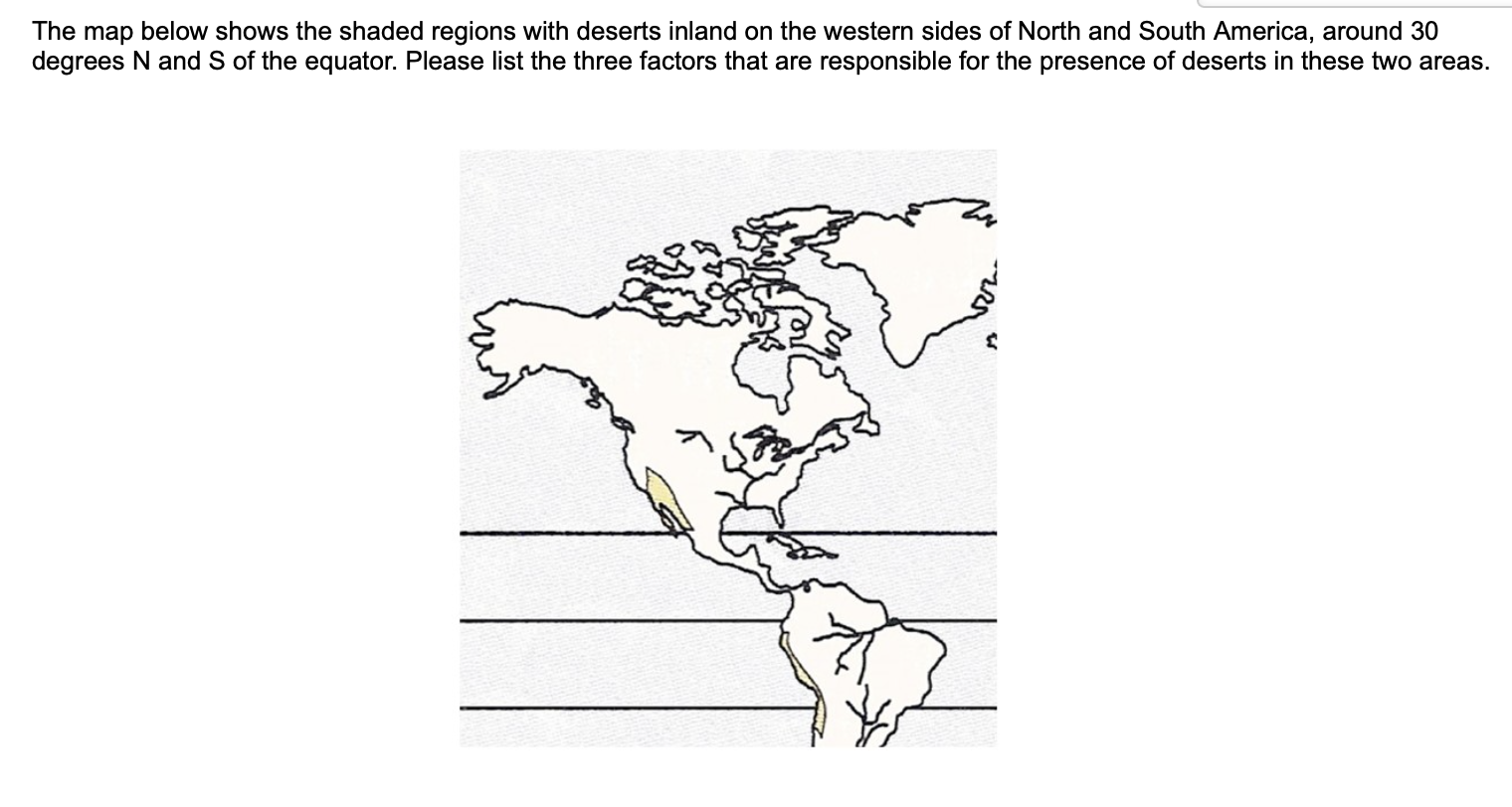 The map below shows the shaded regions with deserts | Chegg.com