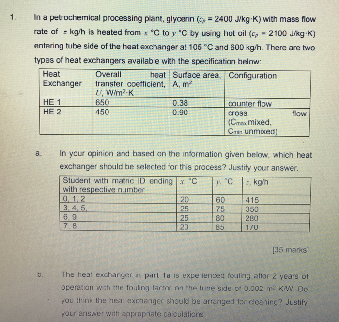 Solved 1 In A Petrochemical Processing Plant Glycerin Chegg Com