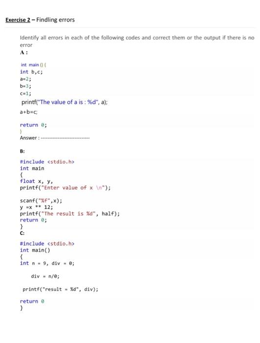 Solved Exercise 2 - Findling errors Identify all errors in | Chegg.com