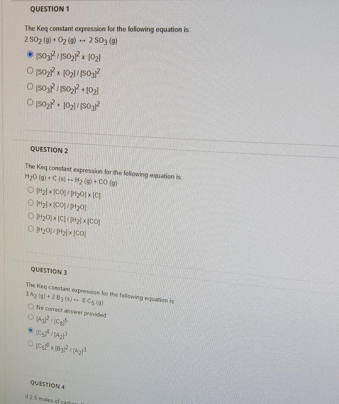 Solved The Keq constant expression for the following | Chegg.com