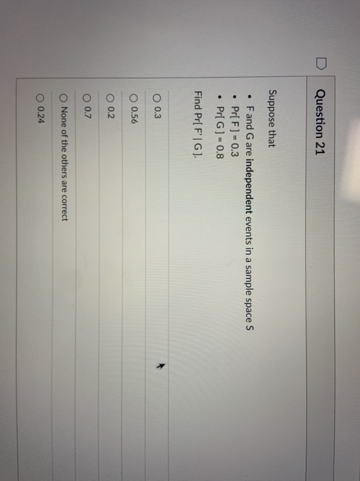 Solved Question 21 Suppose That Fand G Are Independent Chegg Com