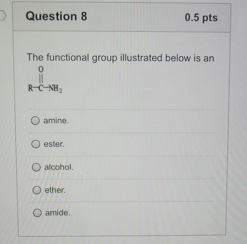 Solved Question 8 0.5 pts The functional group illustrated | Chegg.com