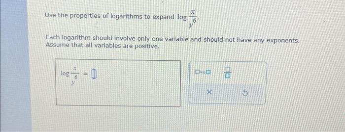 Solved Use the properties of logarithms to expand log Each | Chegg.com