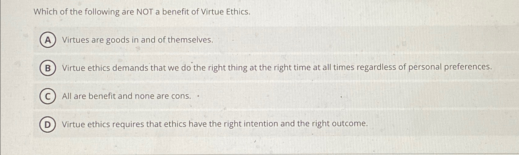 Solved Which of the following are NOT a benefit of Virtue | Chegg.com