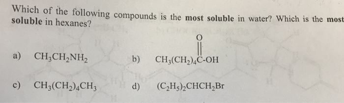 Solved Which of the following compounds is the most soluble | Chegg.com