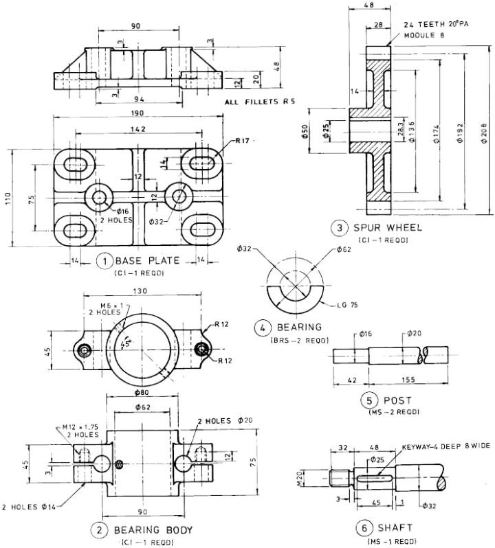 Solved mechanical drawing,, details of an adjustable bearing | Chegg.com