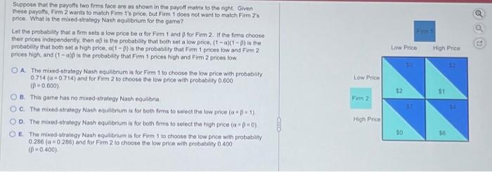 Solved Suppose That The Payoffs Two Firms Face Are As Shown | Chegg.com