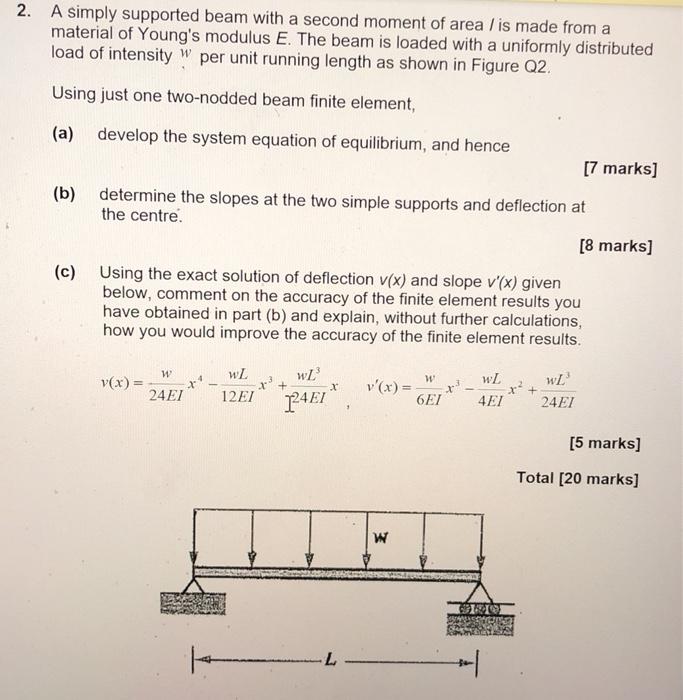 Solved a simply supported beam with a second moment of area | Chegg.com
