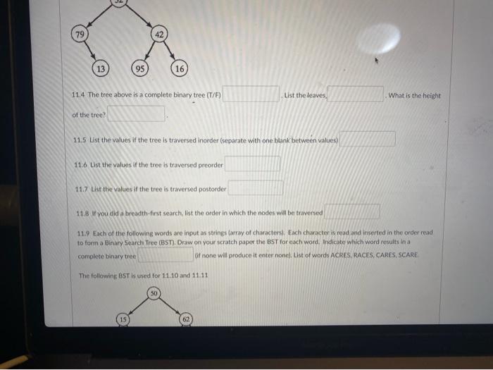 Solved 13 95 16 11.4 The tree above is a complete binary | Chegg.com