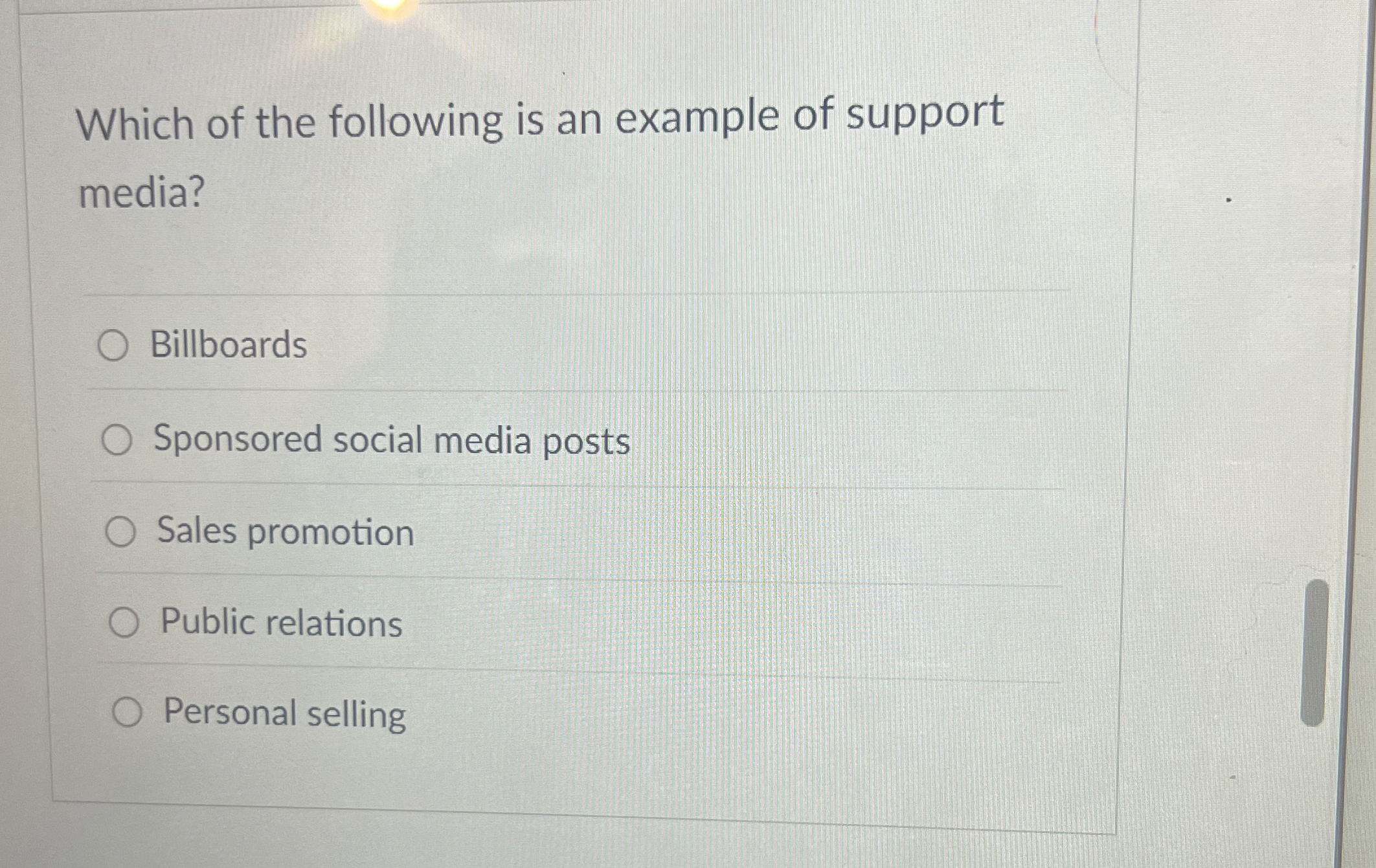 Solved Which of the following is an example of support | Chegg.com