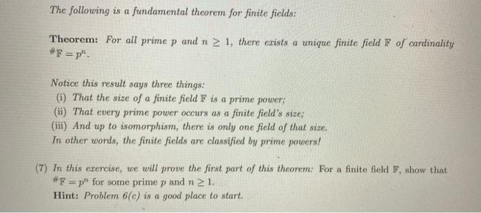 Solved The following is a fundamental theorem for finite | Chegg.com