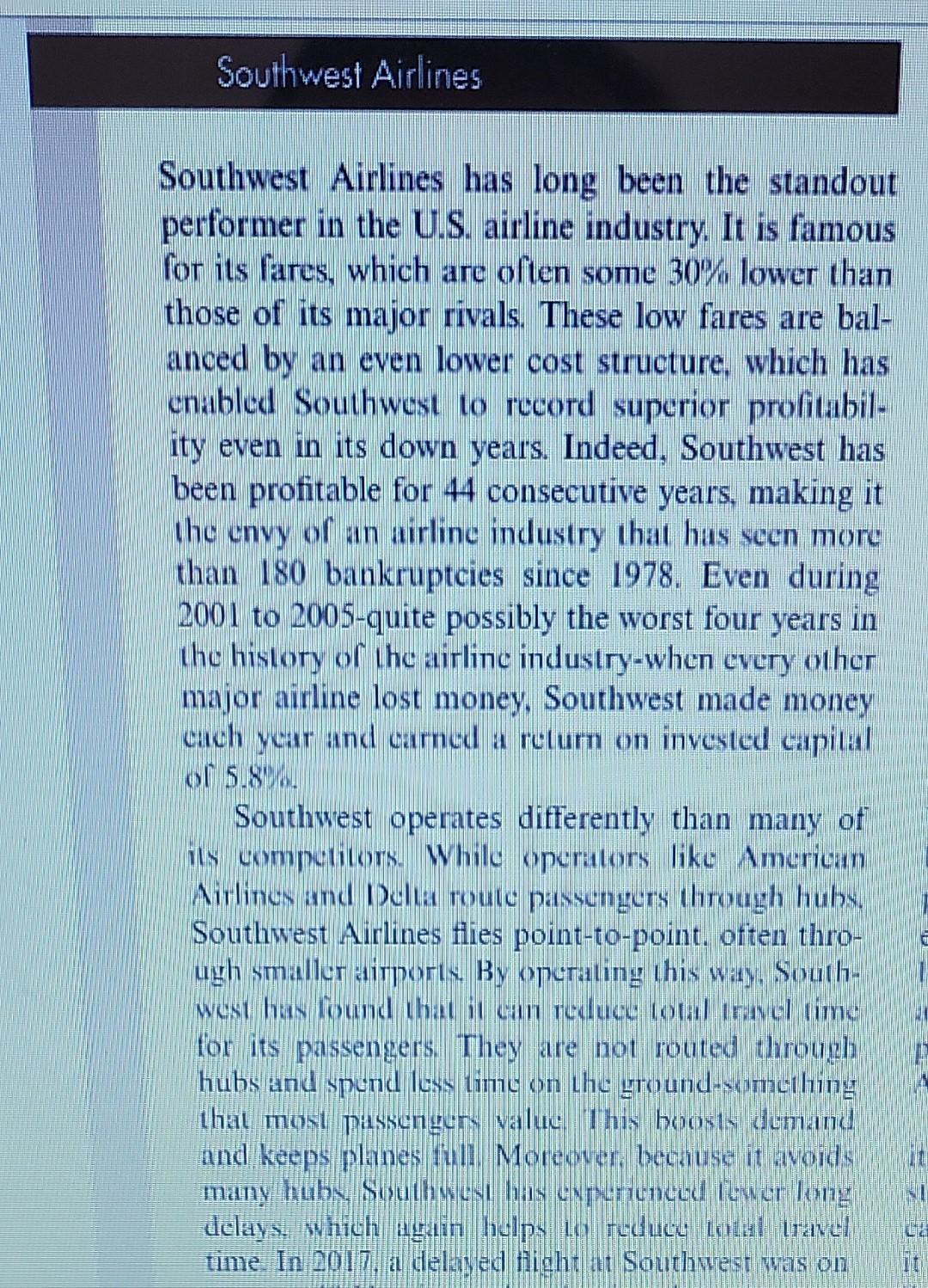 Solved Southwest Airlines Southwest Airlines has long been