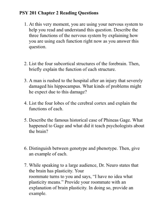 Solved PSY 201 Chapter 2 Reading Questions 1. At this very | Chegg.com
