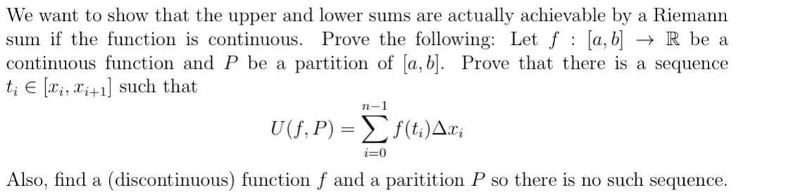 Solved We want to show that the upper and lower sums are | Chegg.com