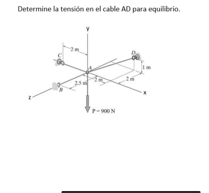 Determine la tensión en el cable AD para equilibrio.