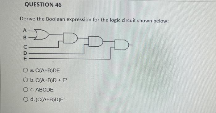 Solved Derive The Boolean Expression For The Logic Circuit | Chegg.com