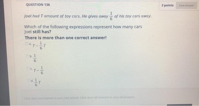 Solved QUESTION 33 2 points Save Answ Joel had T amount of | Chegg.com