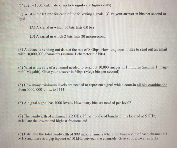 Solved (1) If 2* = 1000, calculate x (up to 4 significant | Chegg.com