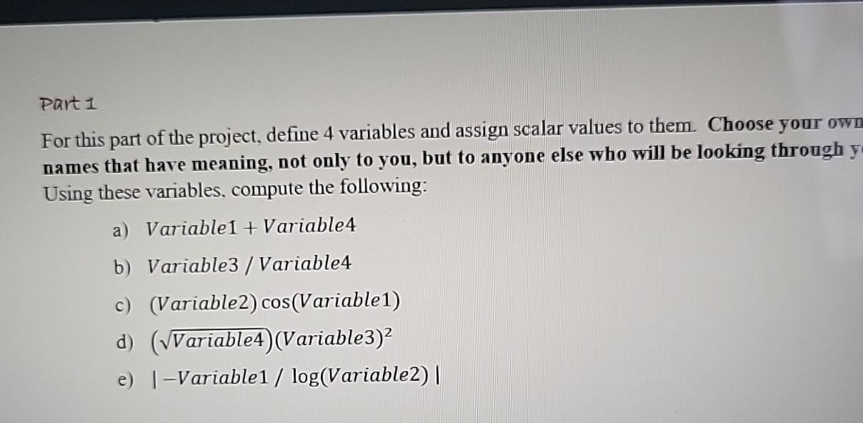 Solved part 1For this part of the project, define 4 | Chegg.com