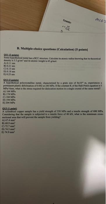 Solved B. Multiple-choice Questions (Calculation) [5 Points] | Chegg.com