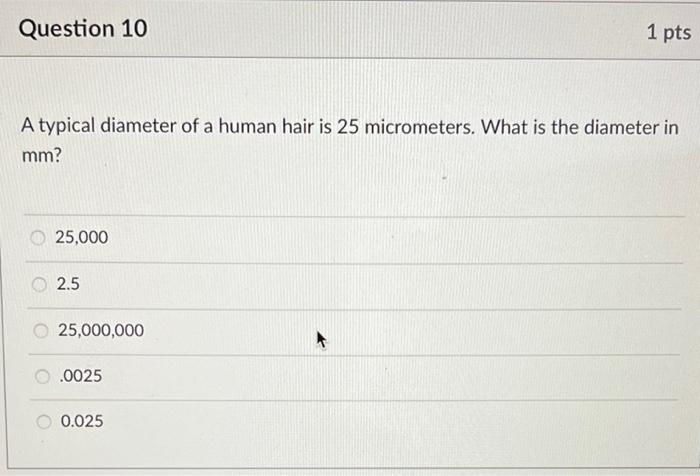 Solved Question 9 1 pts How many cubic millimeters mm 3 Chegg