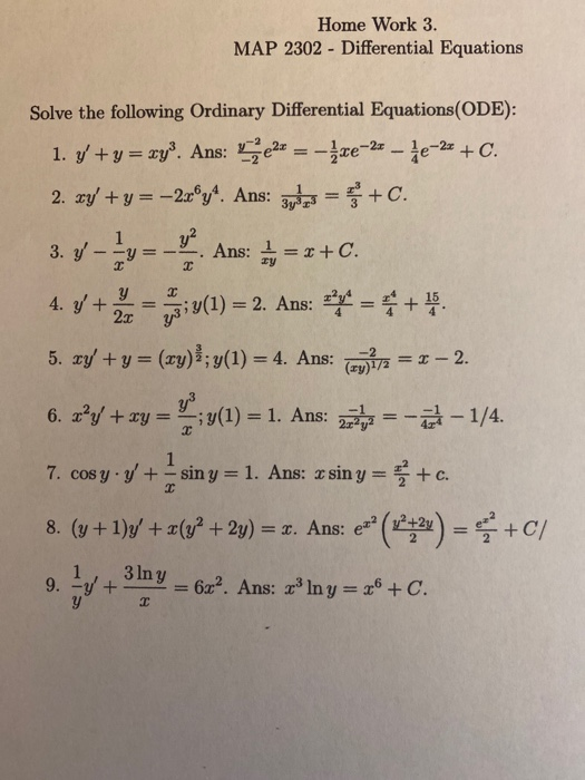 Solved Solve The Following Ordinary Differential Equations. | Chegg.com