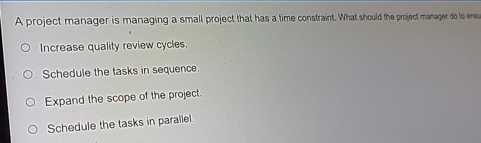 Solved A project manager is managing a small project that | Chegg.com