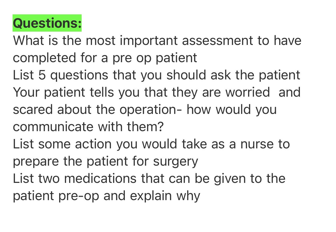 Solved Questions:What is the most important assessment to | Chegg.com