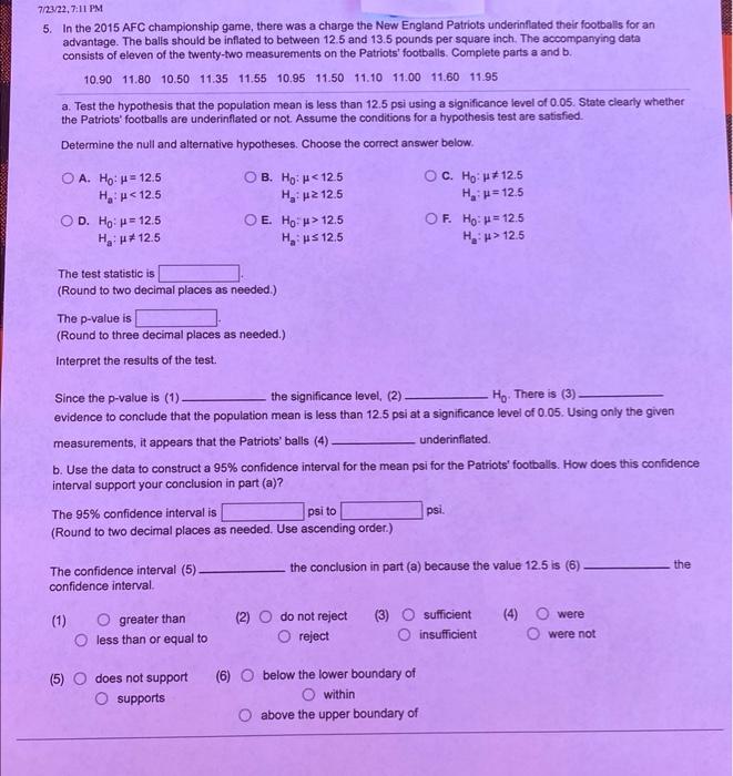  Solved Pplease Help 5 In The 2015 AFC Championship Game 