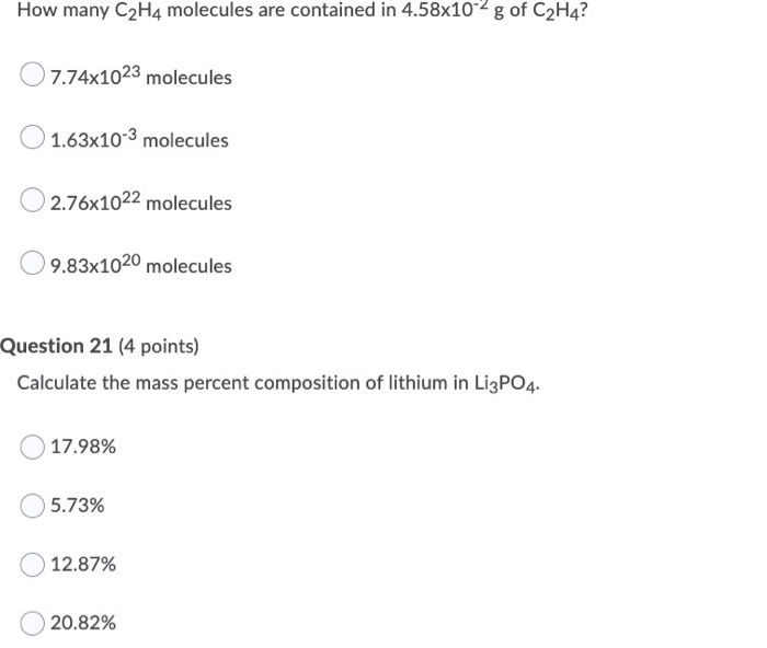 Solved How many C2H4 molecules are contained in 4.58x10 2 g