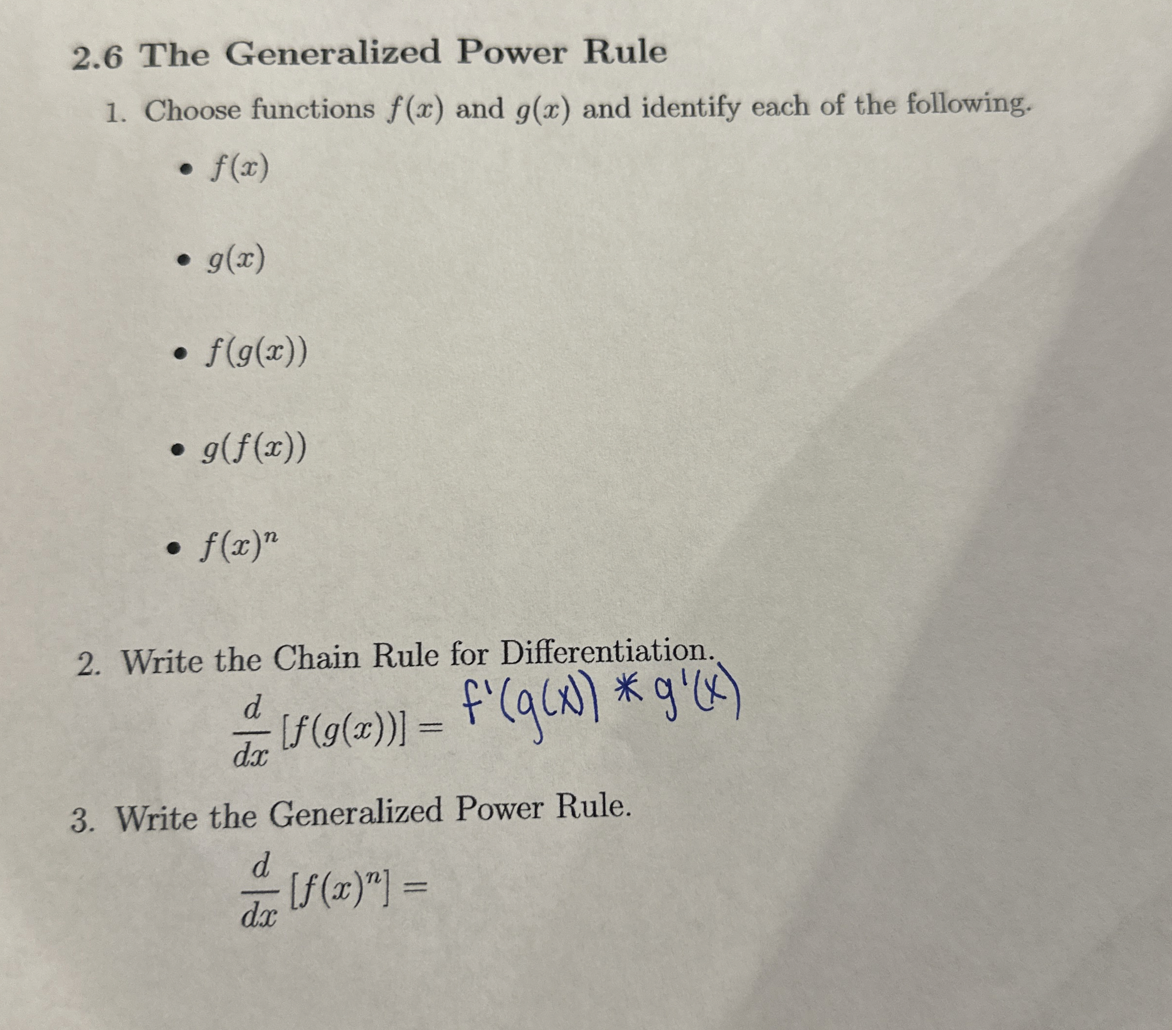 Solved 2.6 ﻿The Generalized Power RuleChoose functions f(x) | Chegg.com