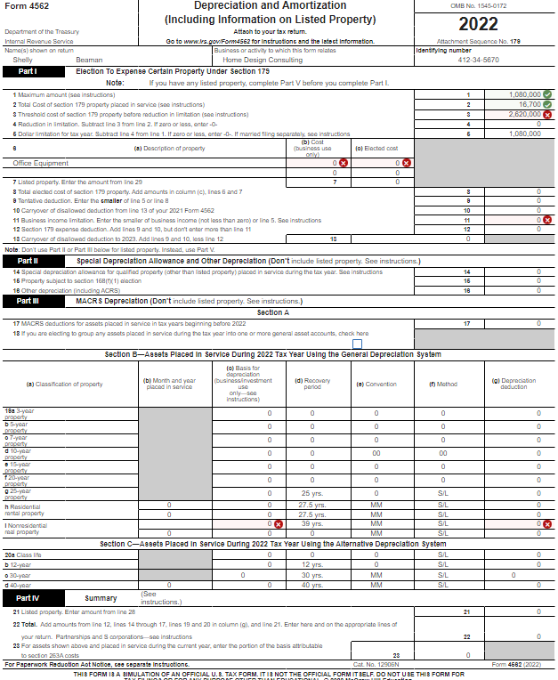 Solved Help me with filling out this form 4562 ﻿all the red | Chegg.com