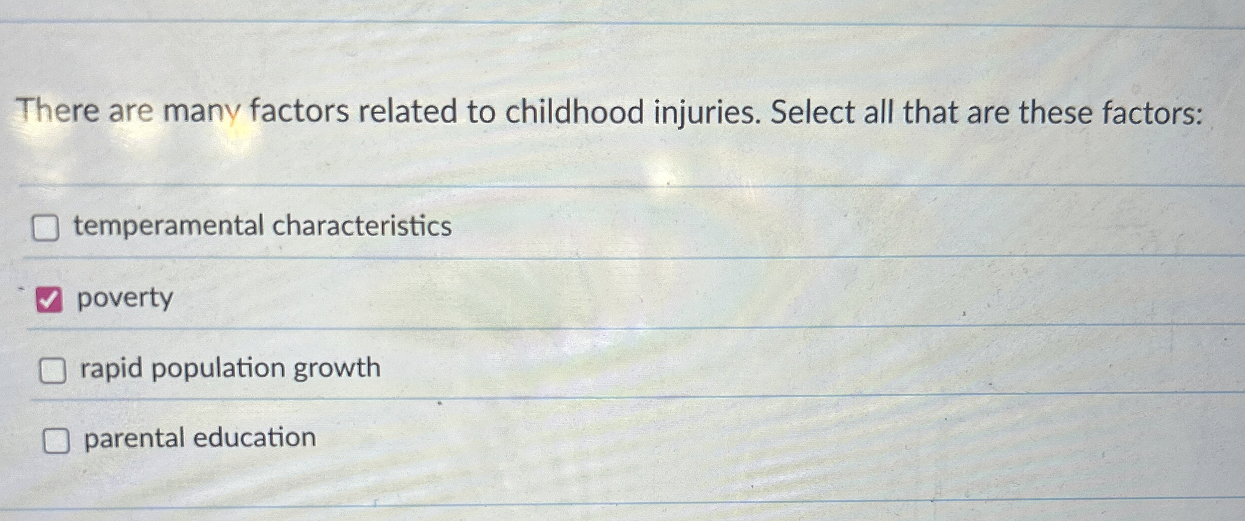 Solved There are many factors related to childhood injuries. | Chegg.com
