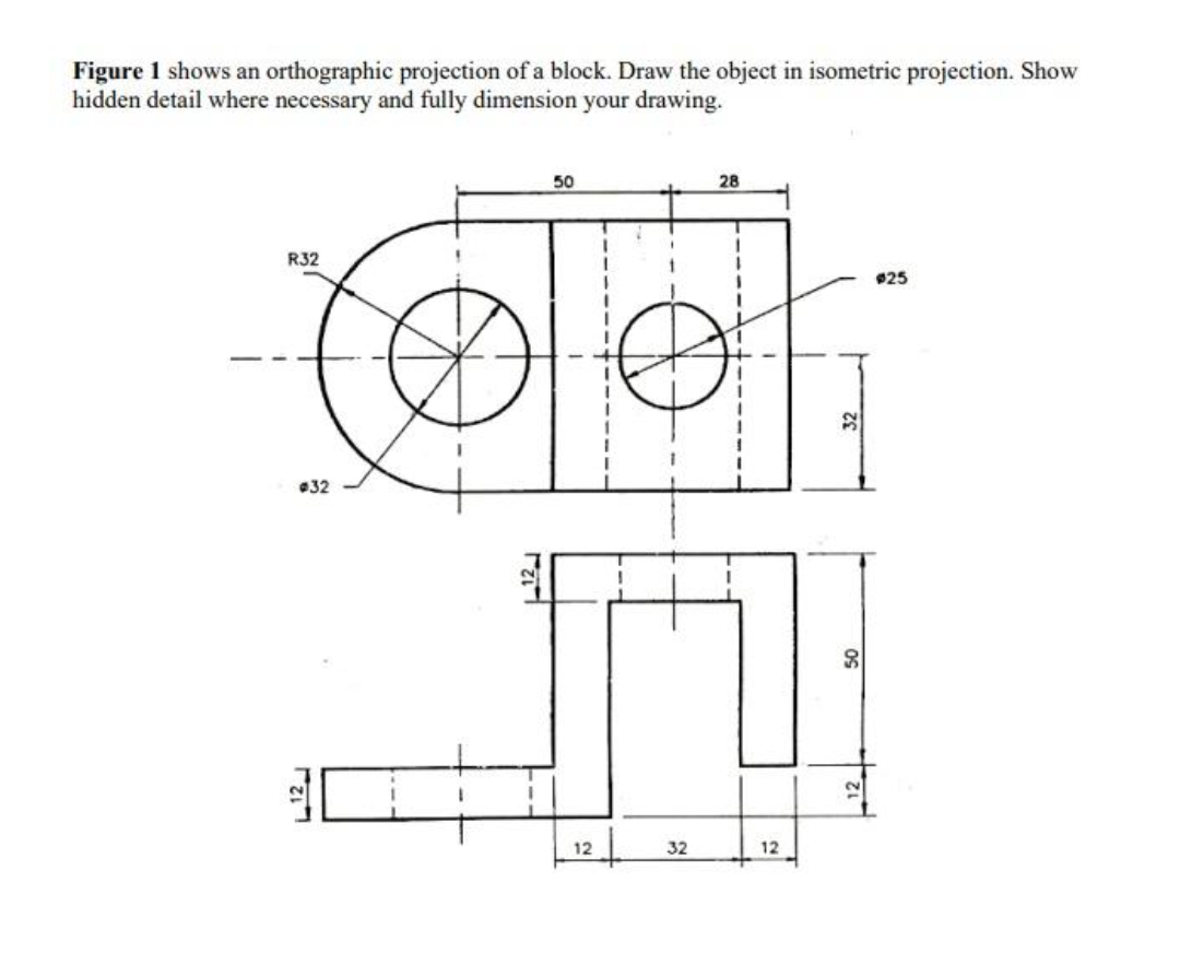 Figure 1 shows an orthographic projection of a block. | Chegg.com