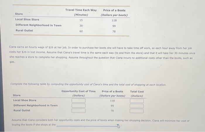 Clana earns an hourly wage of \( \$ 26 \) at her job. In order to purchase her boots she will have to take time off work, so