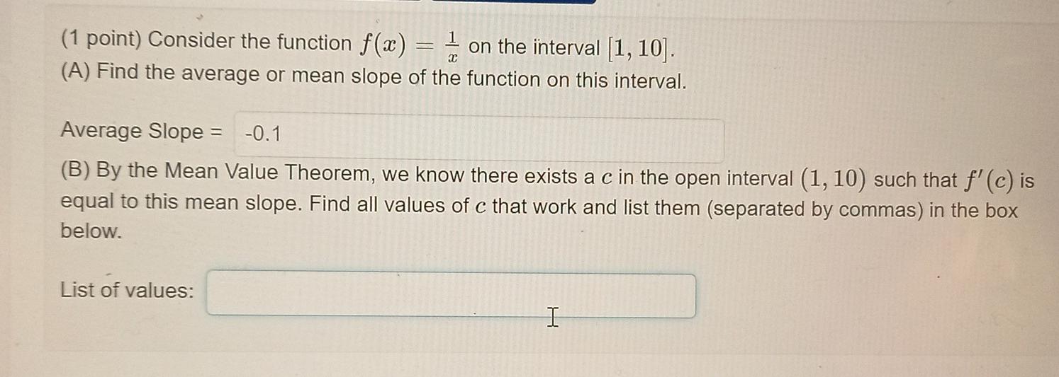 Solved (1 point) Consider the function f(x) = 1 on the | Chegg.com